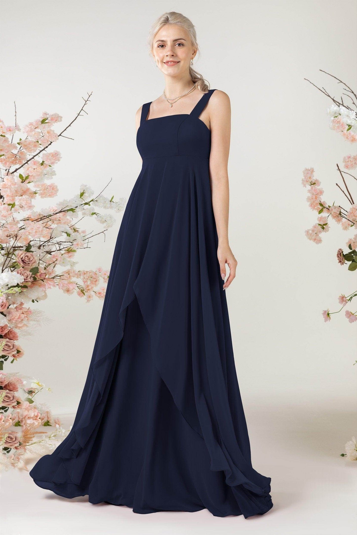 A-Line Sweep-Brush Train Chiffon Bridesmaid Dress CB0473
