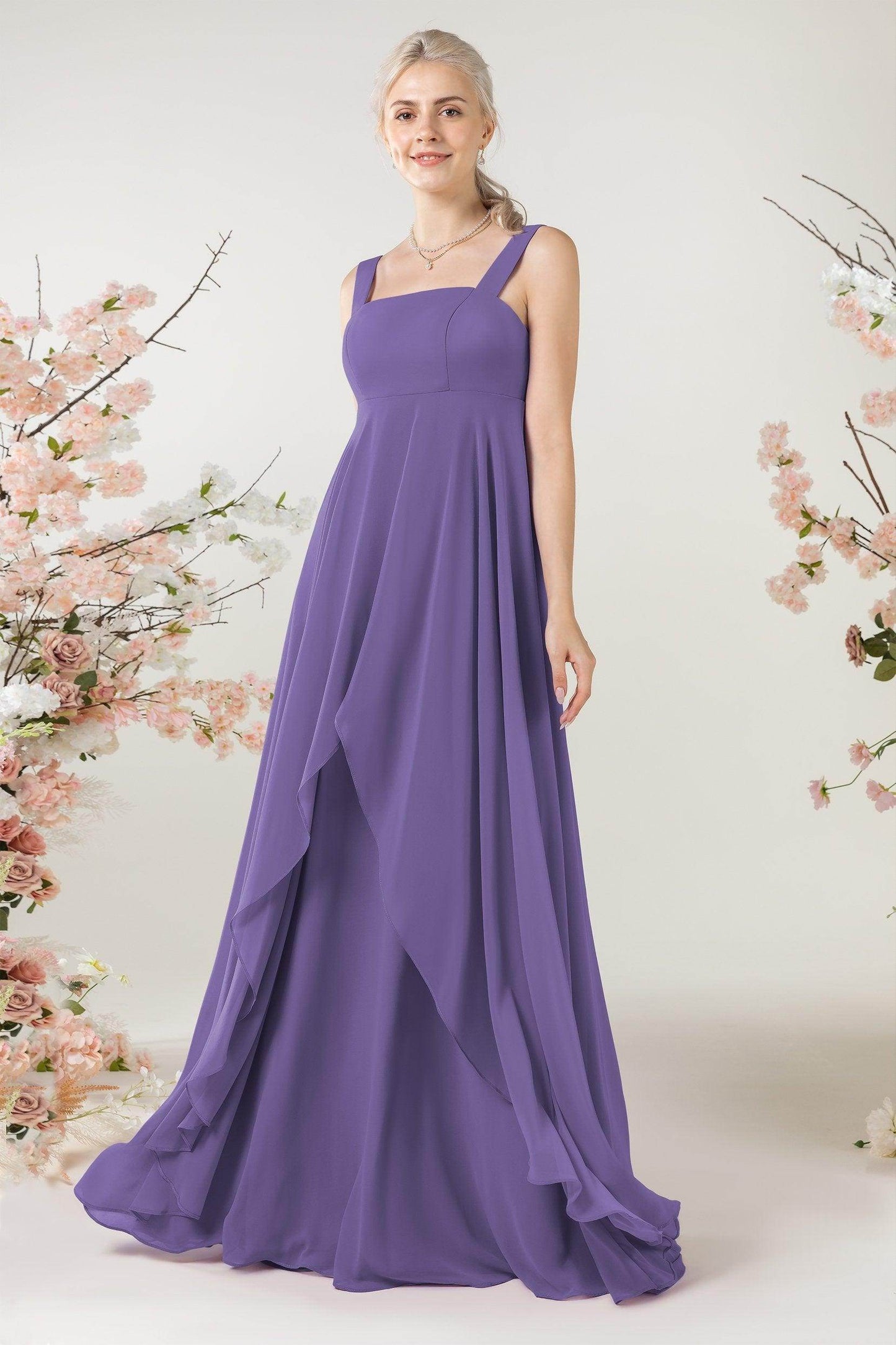 A-Line Sweep-Brush Train Chiffon Bridesmaid Dress CB0473