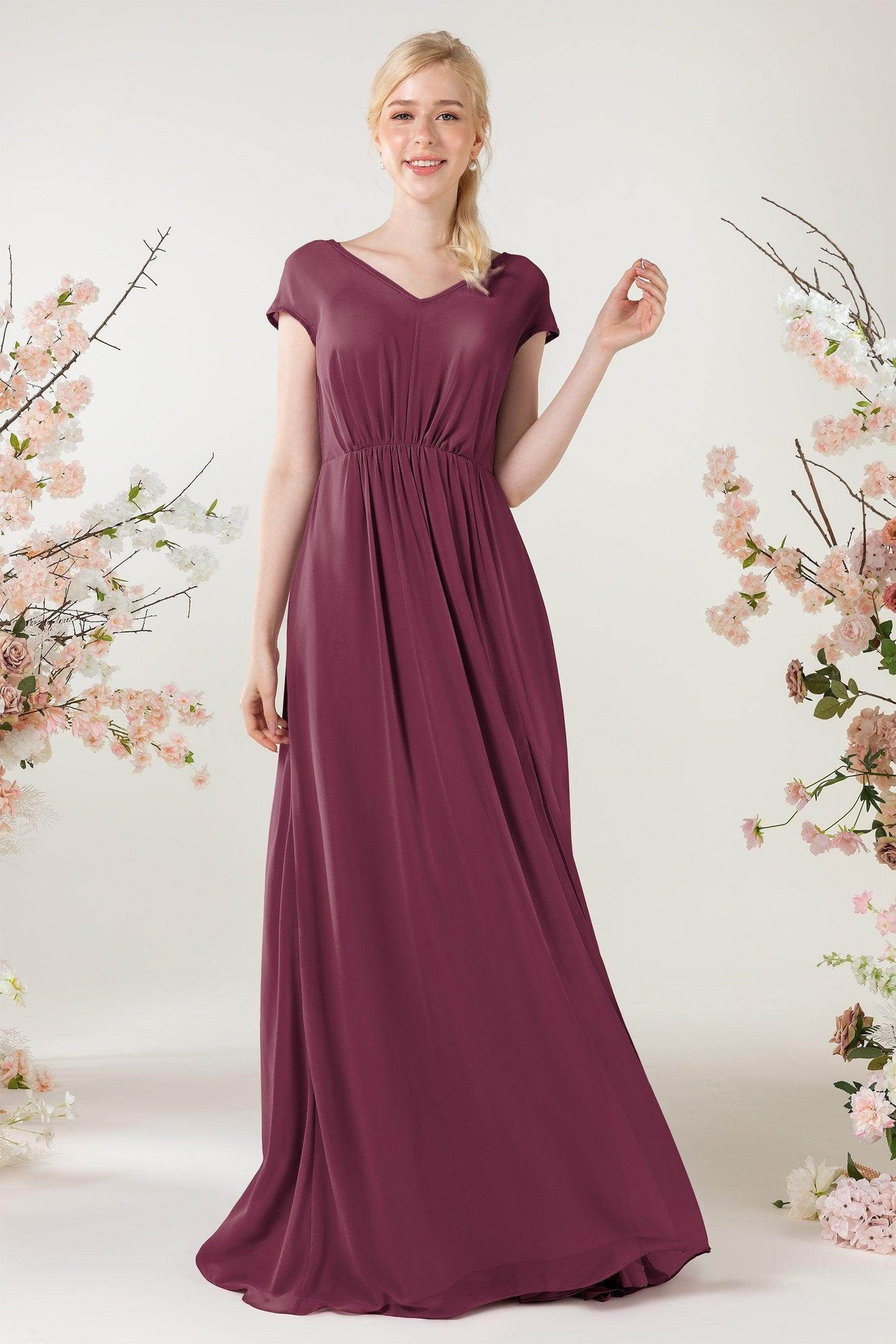 A-Line Sweep-Brush Train Chiffon Bridesmaid Dress CB0474