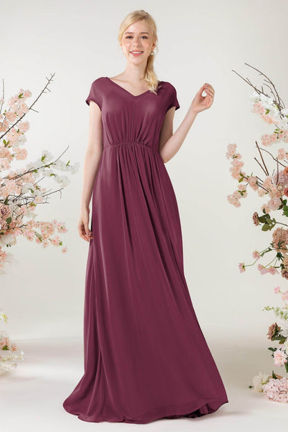 A-Line Sweep-Brush Train Chiffon Bridesmaid Dress CB0474