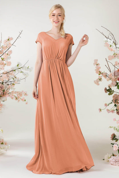 A-Line Sweep-Brush Train Chiffon Bridesmaid Dress CB0474