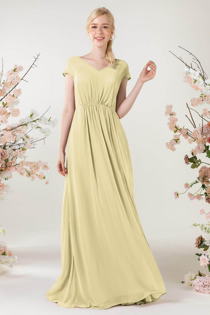 A-Line Sweep-Brush Train Chiffon Bridesmaid Dress CB0474