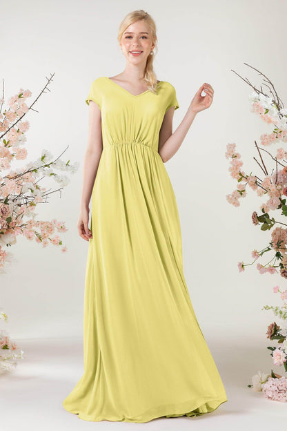 A-Line Sweep-Brush Train Chiffon Bridesmaid Dress CB0474