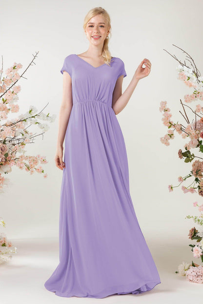 A-Line Sweep-Brush Train Chiffon Bridesmaid Dress CB0474