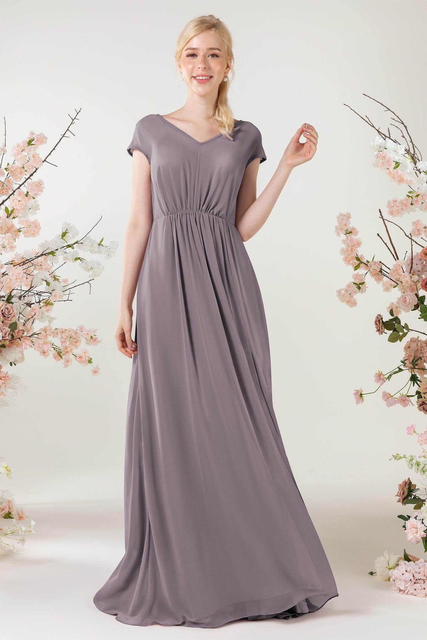 A-Line Sweep-Brush Train Chiffon Bridesmaid Dress CB0474