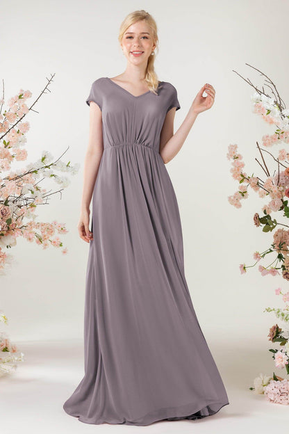 A-Line Sweep-Brush Train Chiffon Bridesmaid Dress CB0474