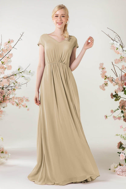 A-Line Sweep-Brush Train Chiffon Bridesmaid Dress CB0474