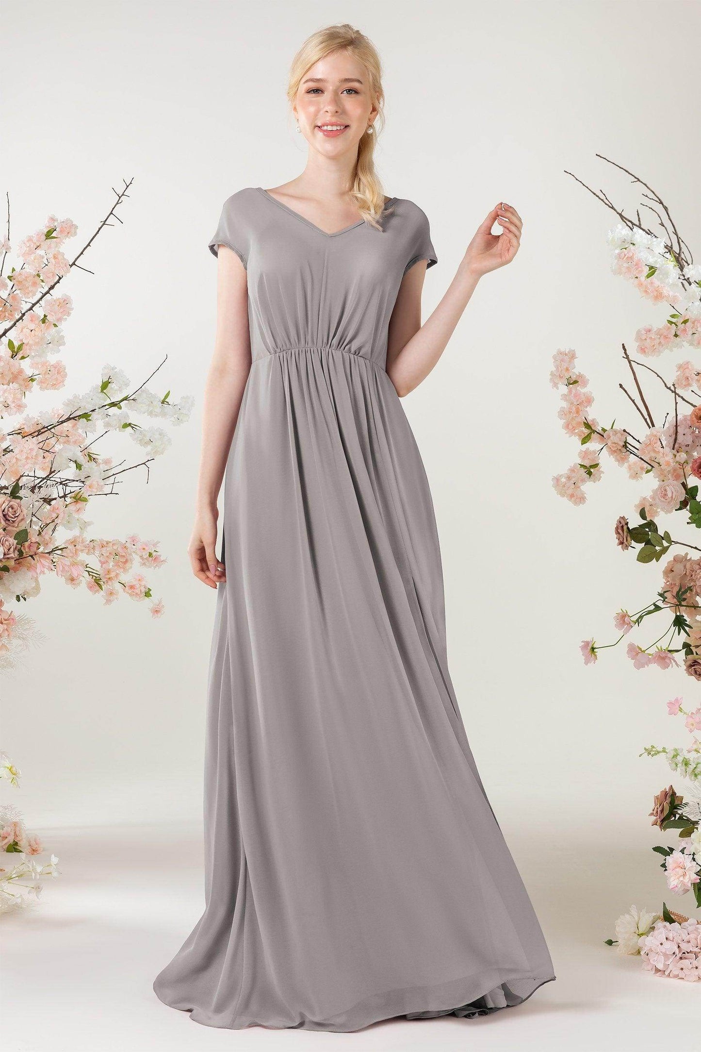 A-Line Sweep-Brush Train Chiffon Bridesmaid Dress CB0474