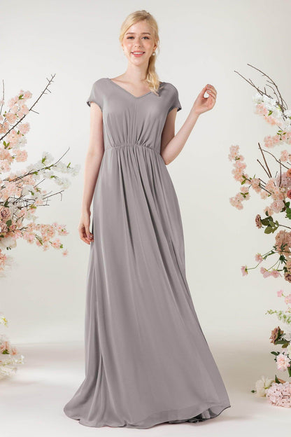 A-Line Sweep-Brush Train Chiffon Bridesmaid Dress CB0474