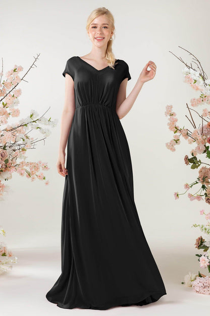 A-Line Sweep-Brush Train Chiffon Bridesmaid Dress CB0474