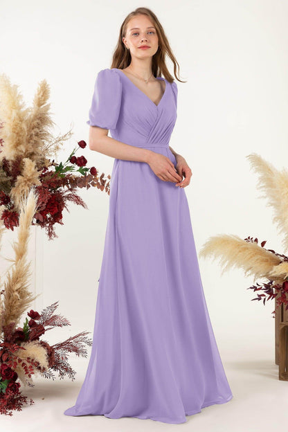 Sheath-Column Floor Length Chiffon Bridesmaid Dress CB0475