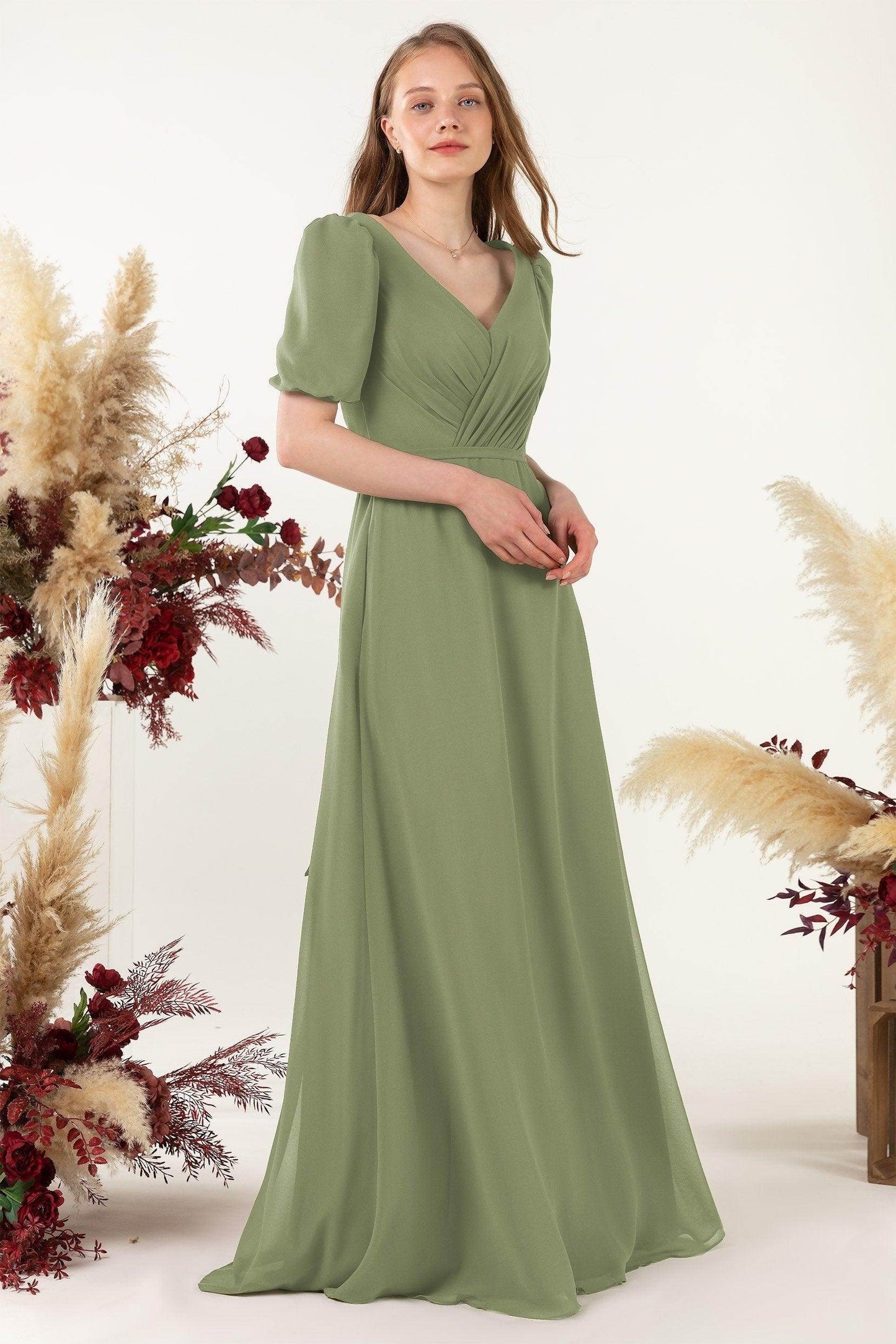 Sheath-Column Floor Length Chiffon Bridesmaid Dress CB0475