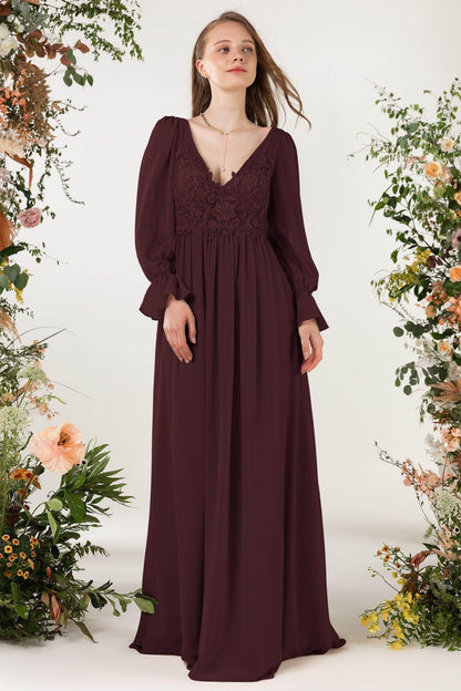 A-Line Sweep-Brush Train Chiffon Bridesmaid Dress CB0478