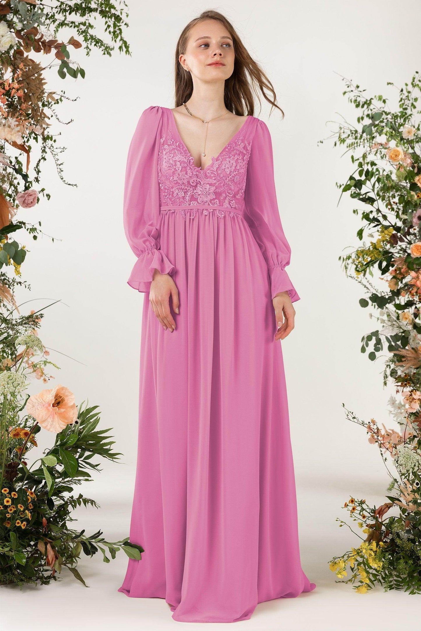 A-Line Sweep-Brush Train Chiffon Bridesmaid Dress CB0478