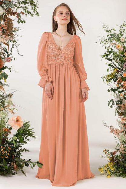 A-Line Sweep-Brush Train Chiffon Bridesmaid Dress CB0478