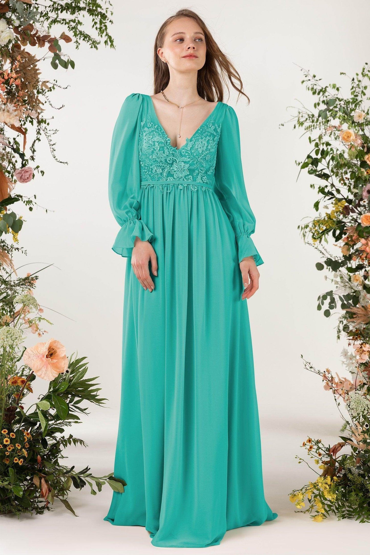 A-Line Sweep-Brush Train Chiffon Bridesmaid Dress CB0478