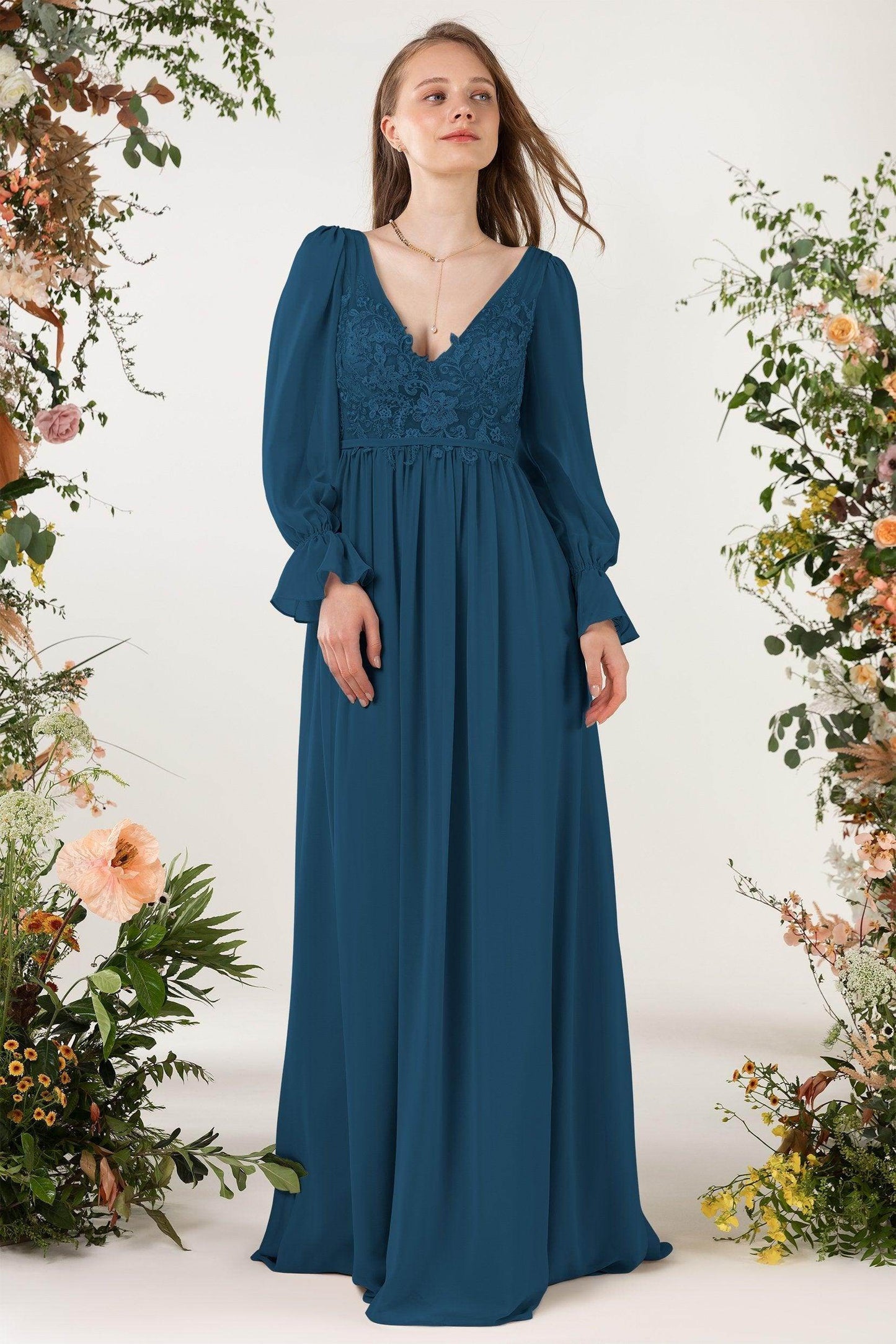 A-Line Sweep-Brush Train Chiffon Bridesmaid Dress CB0478