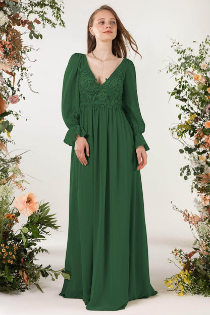 A-Line Sweep-Brush Train Chiffon Bridesmaid Dress CB0478