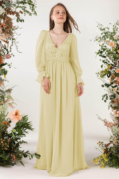 A-Line Sweep-Brush Train Chiffon Bridesmaid Dress CB0478