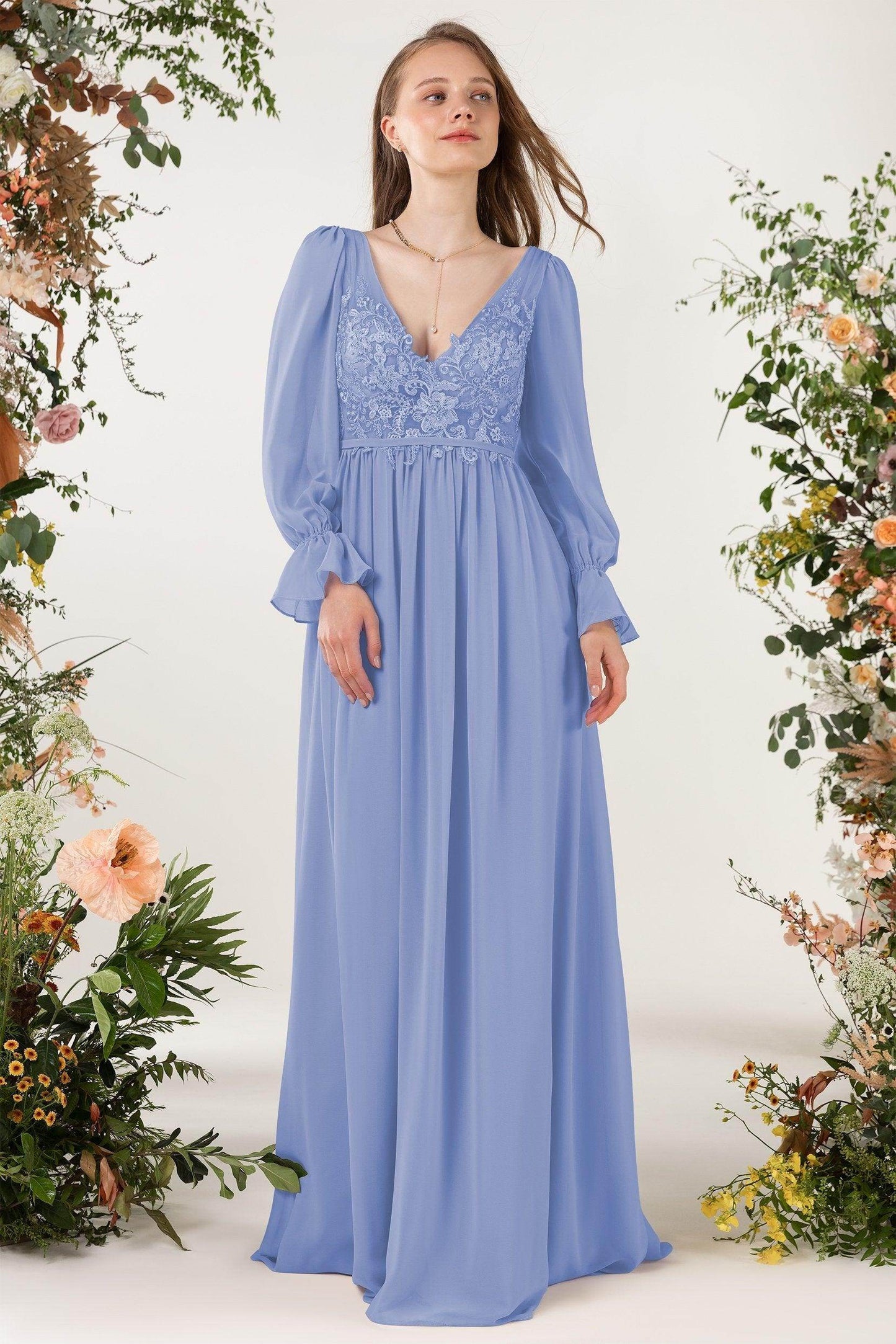 A-Line Sweep-Brush Train Chiffon Bridesmaid Dress CB0478