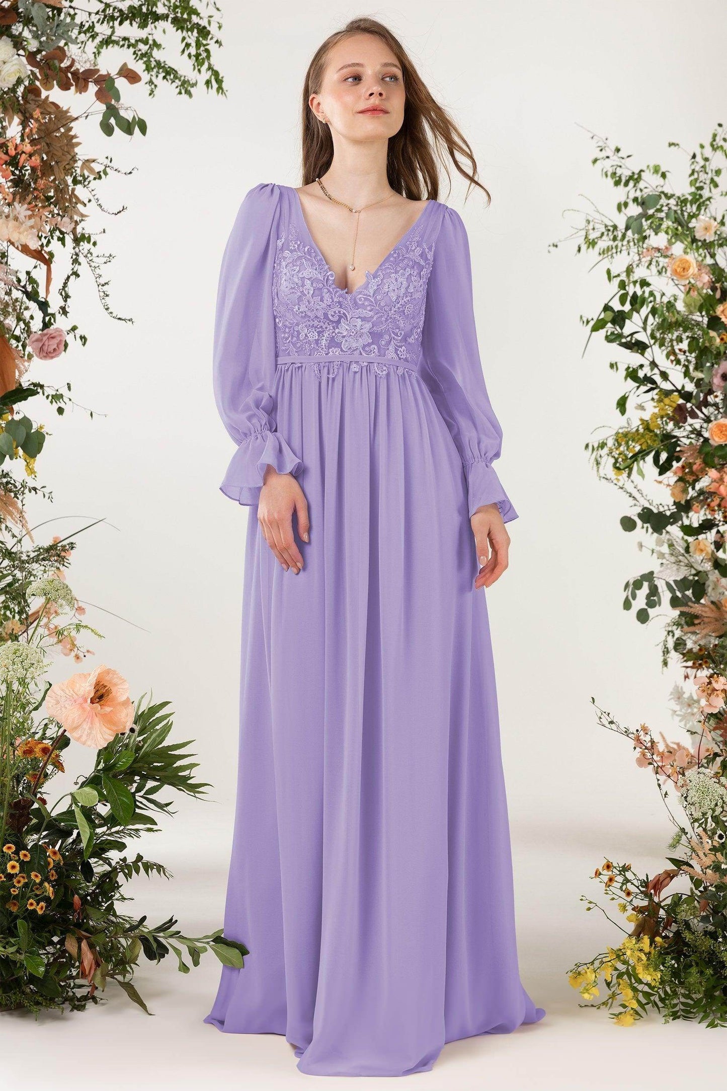 A-Line Sweep-Brush Train Chiffon Bridesmaid Dress CB0478