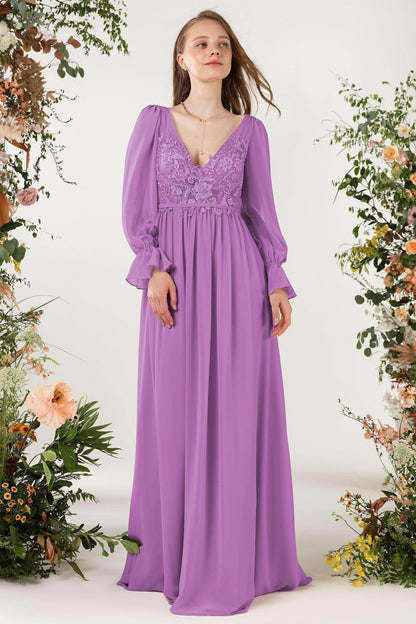 A-Line Sweep-Brush Train Chiffon Bridesmaid Dress CB0478