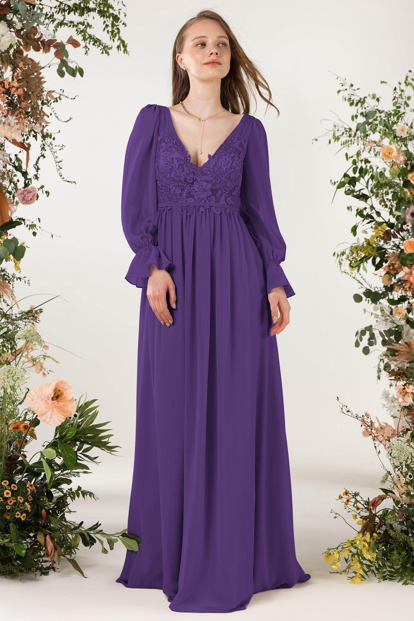 A-Line Sweep-Brush Train Chiffon Bridesmaid Dress CB0478