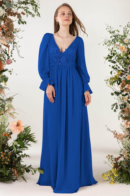 A-Line Sweep-Brush Train Chiffon Bridesmaid Dress CB0478