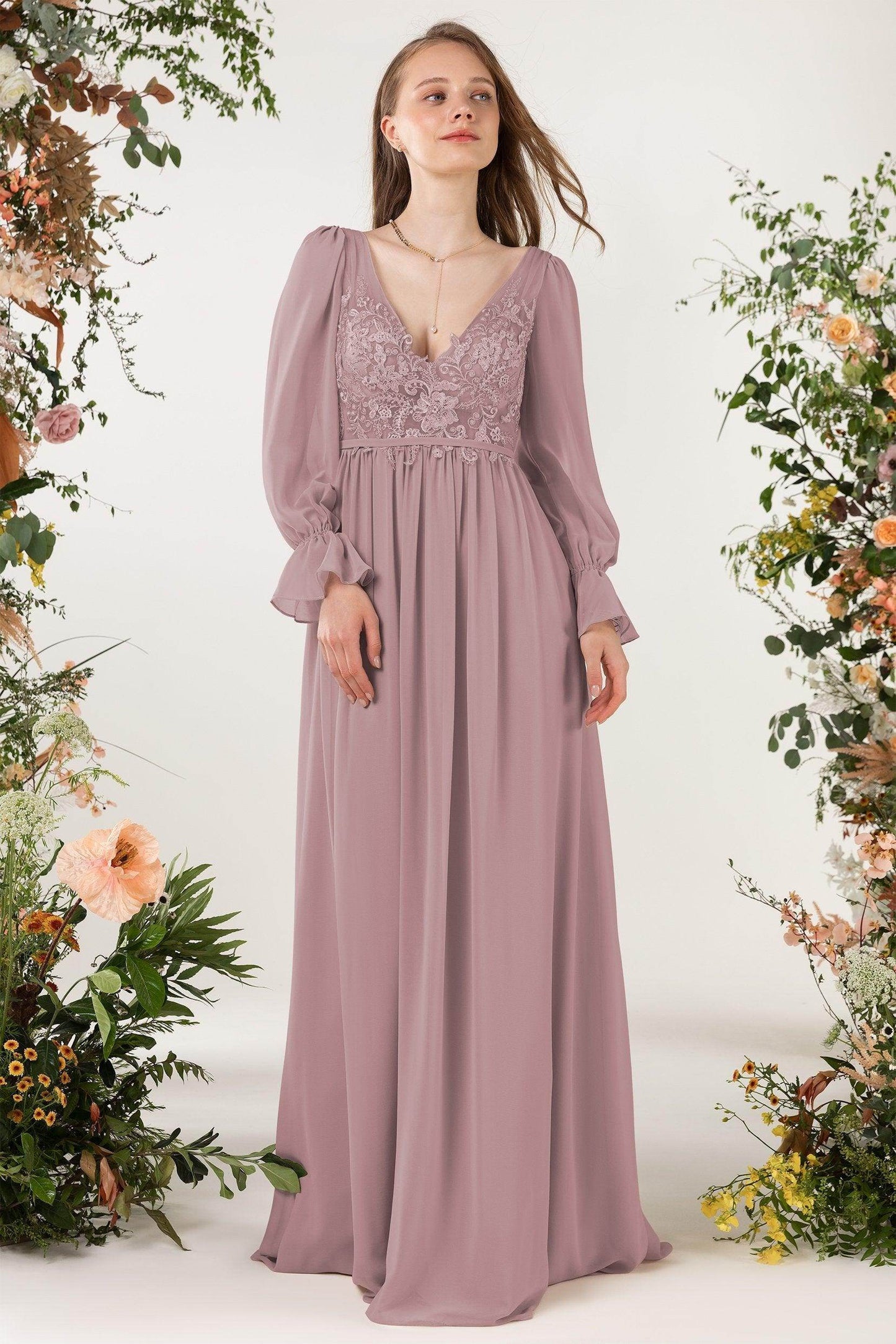 A-Line Sweep-Brush Train Chiffon Bridesmaid Dress CB0478
