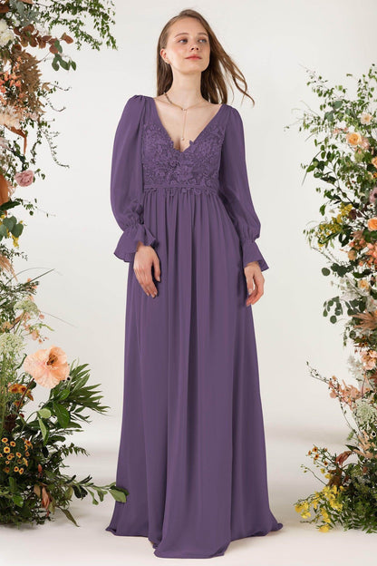 A-Line Sweep-Brush Train Chiffon Bridesmaid Dress CB0478