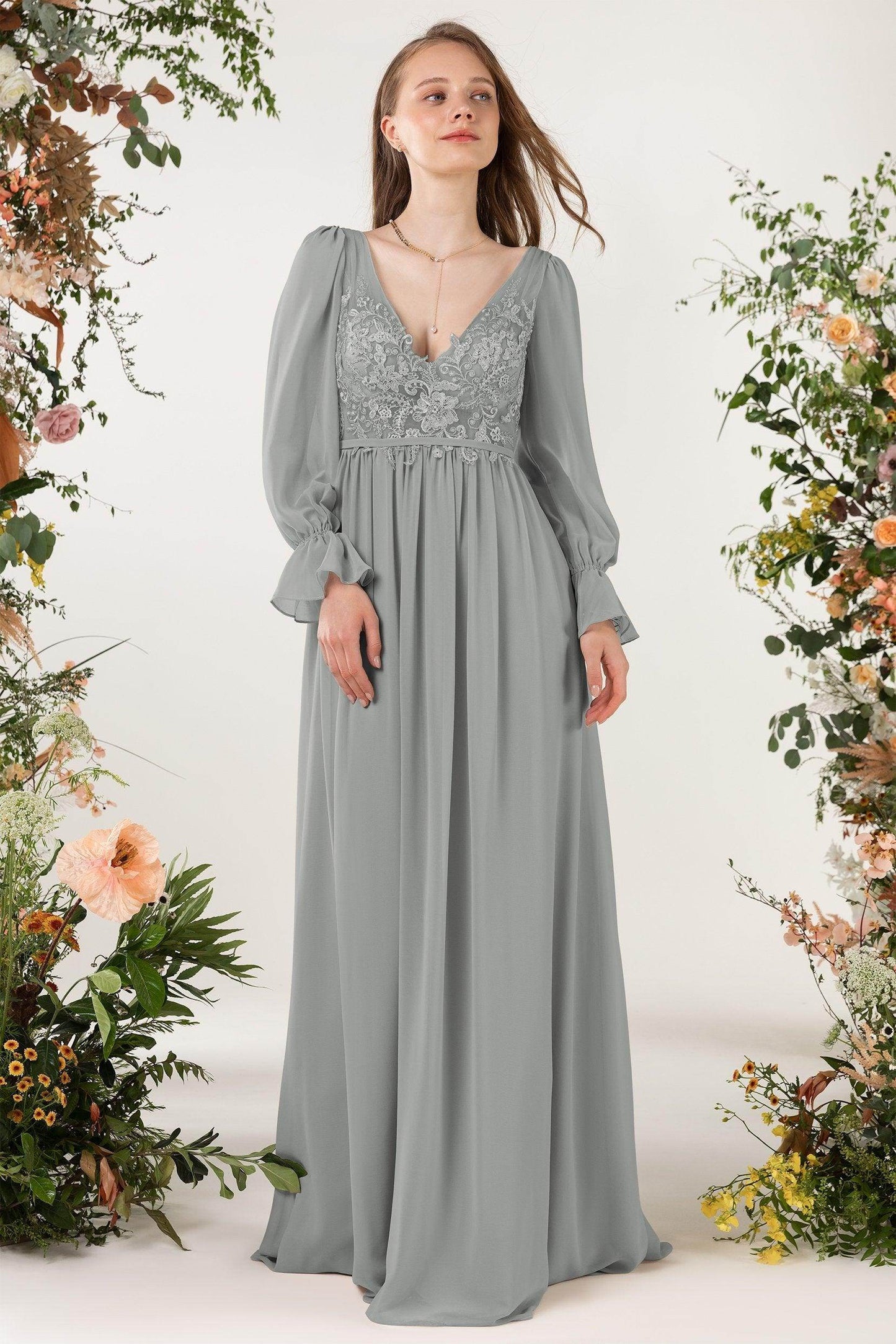 A-Line Sweep-Brush Train Chiffon Bridesmaid Dress CB0478