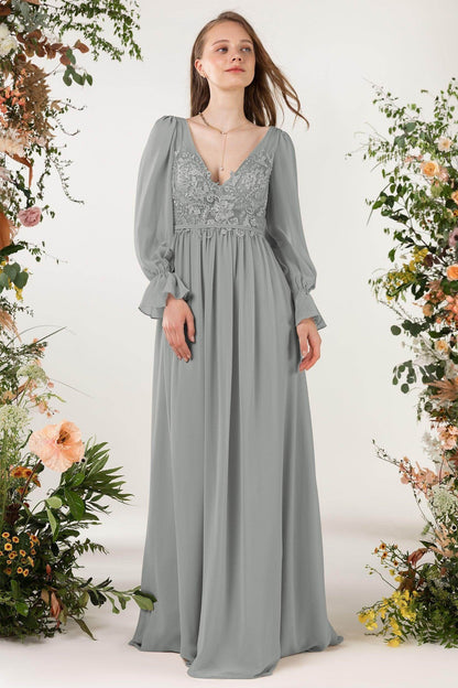 A-Line Sweep-Brush Train Chiffon Bridesmaid Dress CB0478