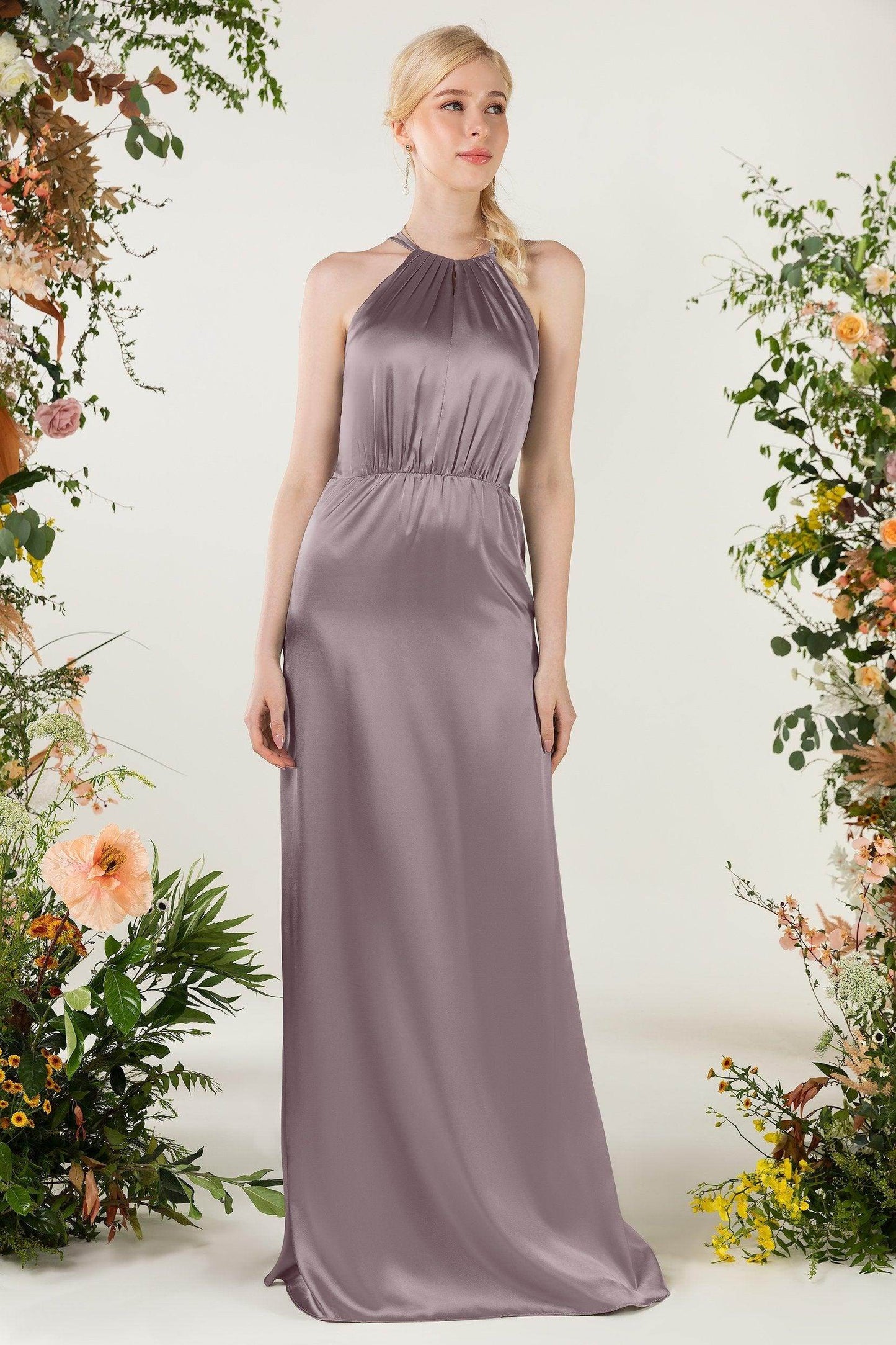 Sheath Sweep Luxe Satin Bridesmaid Dress Formal Dresses CB0501