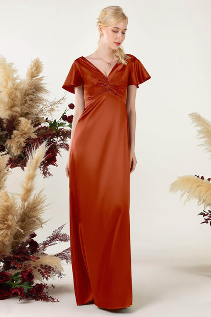 Sheath Sweep Luxe Satin Bridesmaid Dress Formal Dresses CB0504