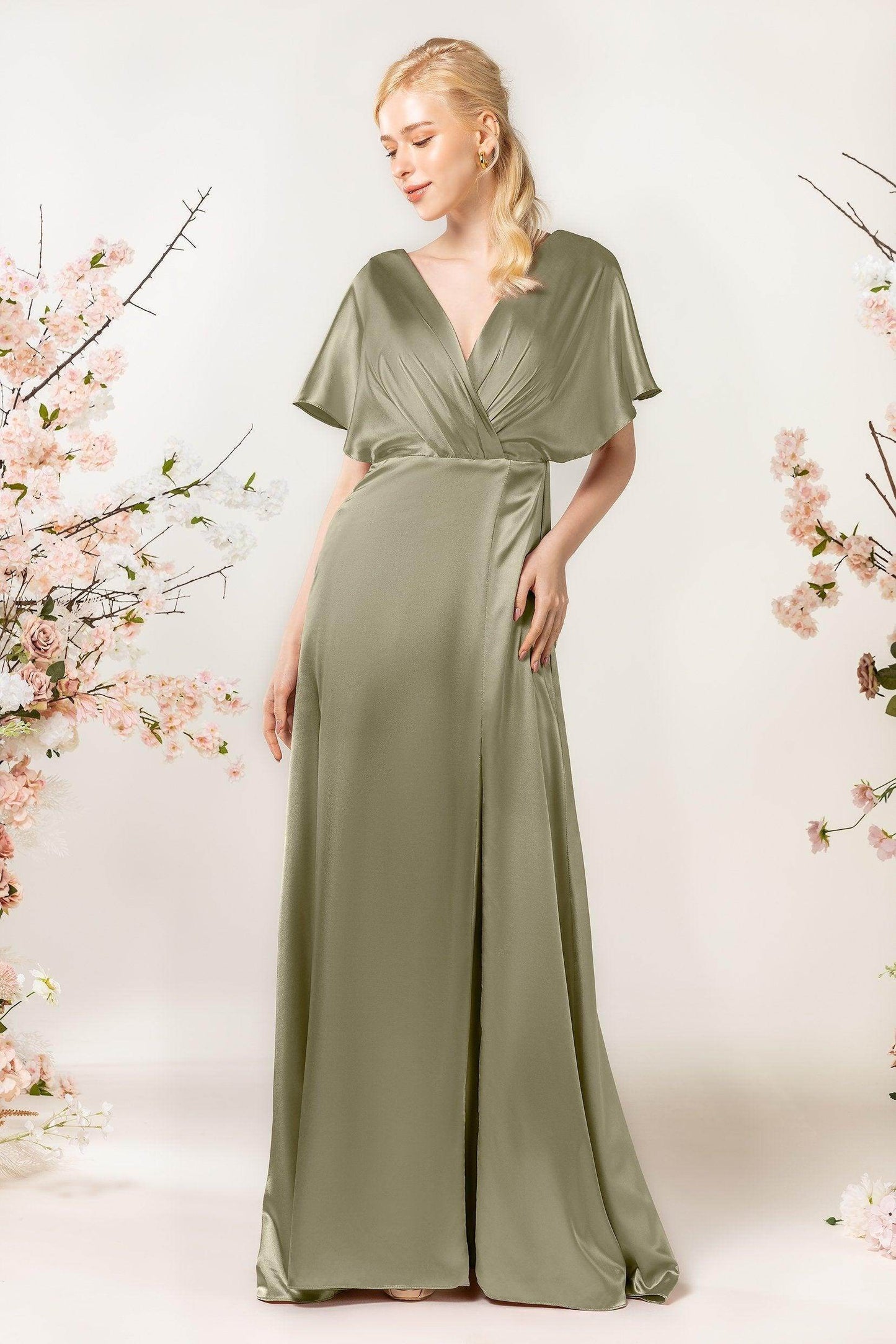 Sheath Sweep Luxe Satin Bridesmaid Dress Formal Dresses CB0505