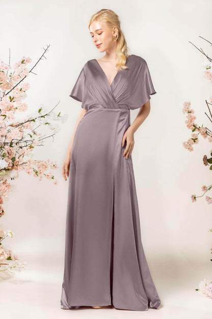 Sheath Sweep Luxe Satin Bridesmaid Dress Formal Dresses CB0505
