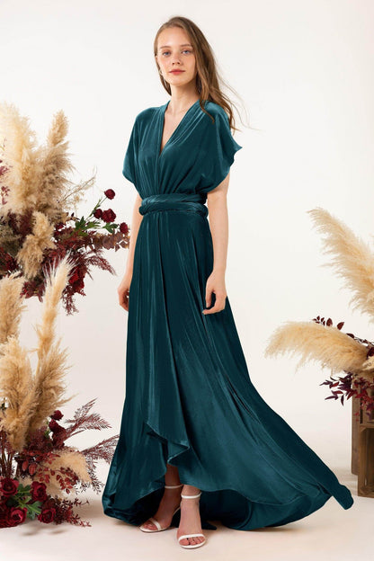 Asymmetrical Floor Length Velvet Bridesmaid Dress CB0514