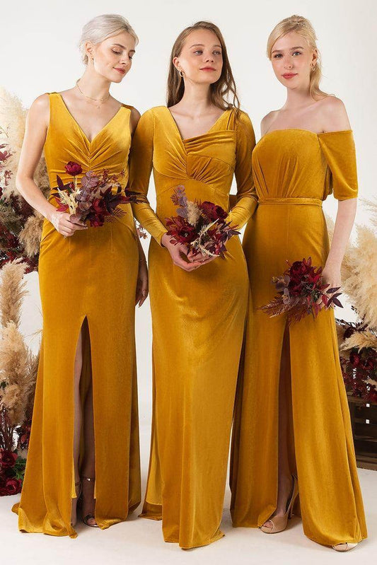 Sheath Sweep-Brush Train Velvet Bridesmaid Dress CB0519