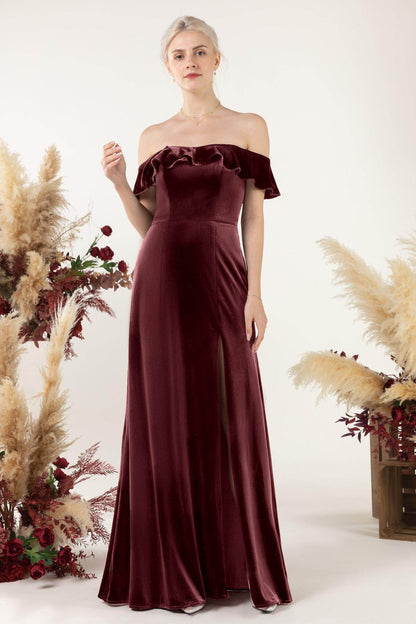 Sheath-Column Floor Length Velvet Bridesmaid Dress Formal Dresses CB0522