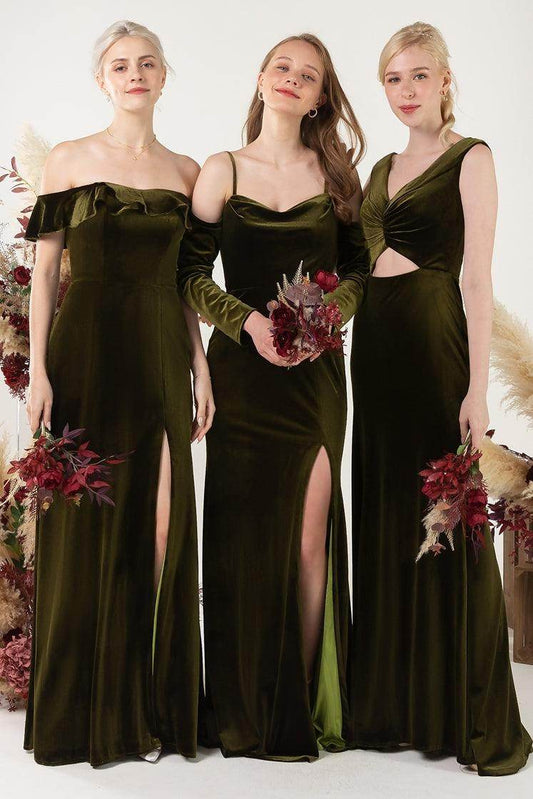 Sheath-Column Floor Length Velvet Bridesmaid Dress Formal Dresses CB0522