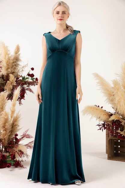 Sheath-Column Floor Length Velvet Bridesmaid Dress Formal Dresses CB0524