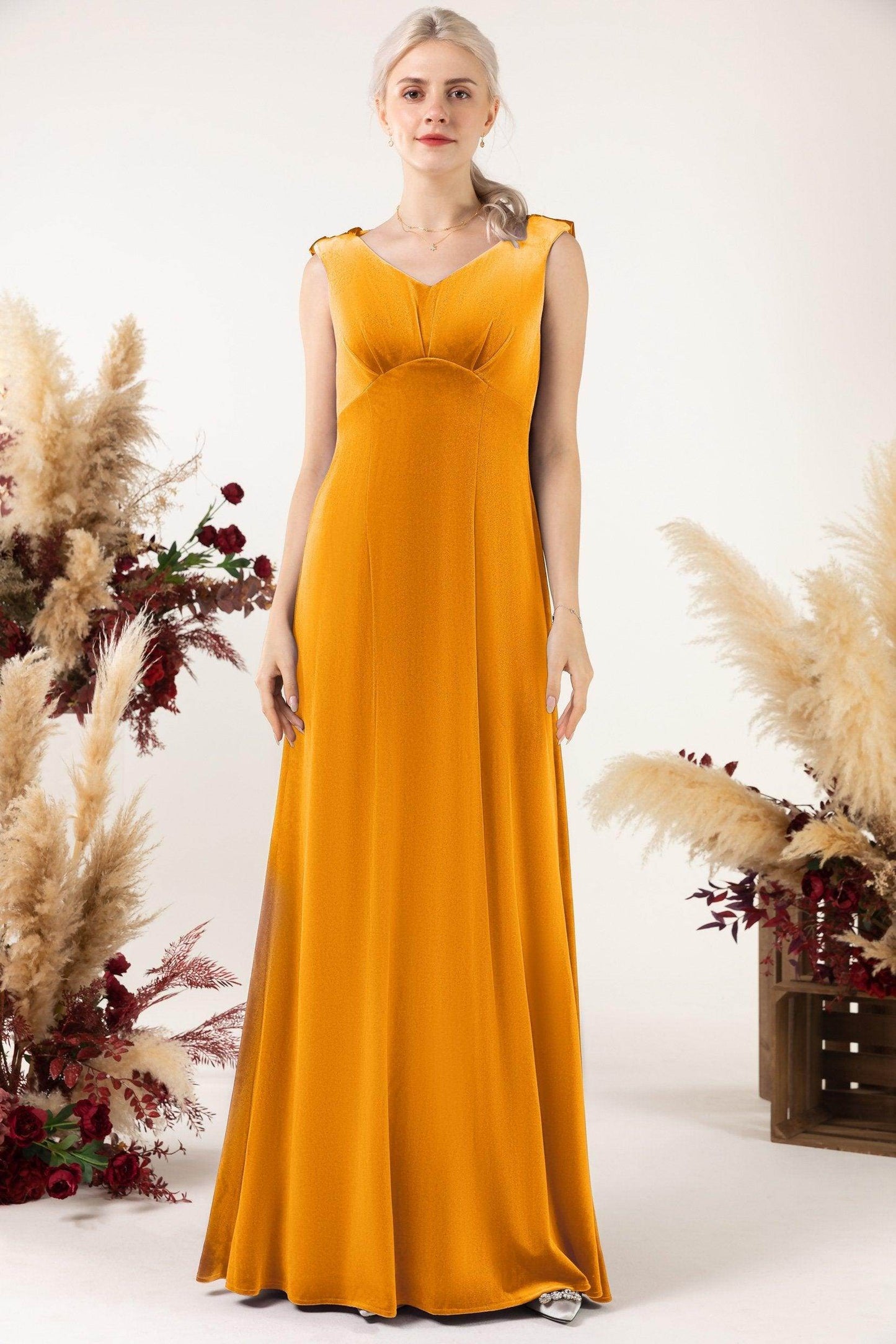 Sheath-Column Floor Length Velvet Bridesmaid Dress Formal Dresses CB0524