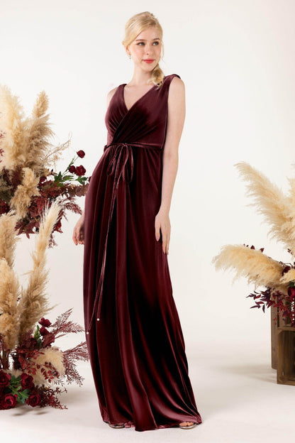 Sheath-Column Floor Length Velvet Bridesmaid Dress Formal Dresses CB0525