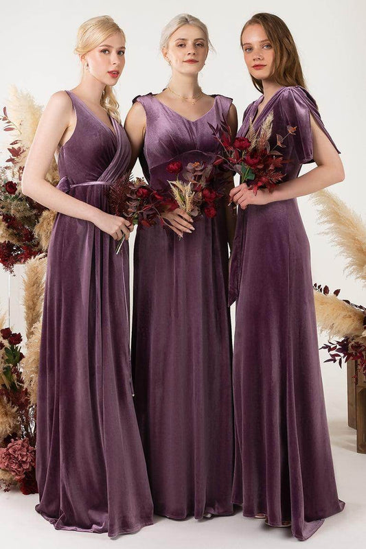 Sheath-Column Floor Length Velvet Bridesmaid Dress Formal Dresses CB0525