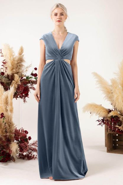 Sheath Sweep-Brush Train Velvet Bridesmaid Dress Formal Dresses CB0527