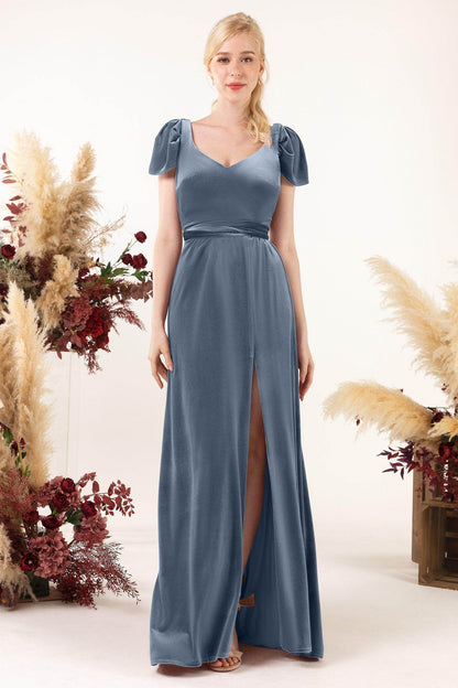 Sheath-Column Floor Length Velvet Bridesmaid Dress Formal Dresses CB0528