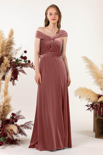Sheath-Column Floor Length Velvet Bridesmaid Dress Formal Dresses CB0529