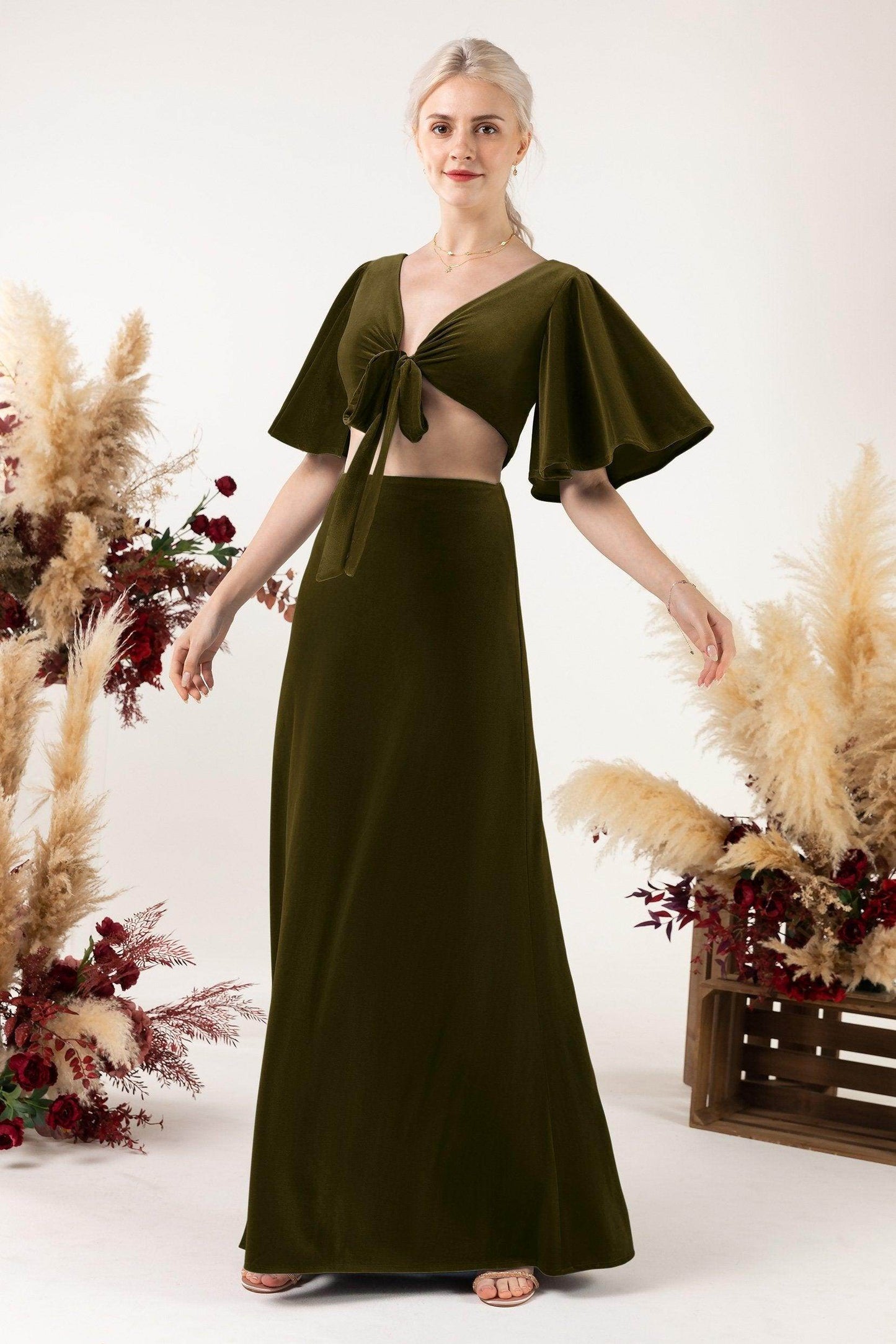 Sheath Sweep-Brush Train Velvet Bridesmaid Dress CB0530