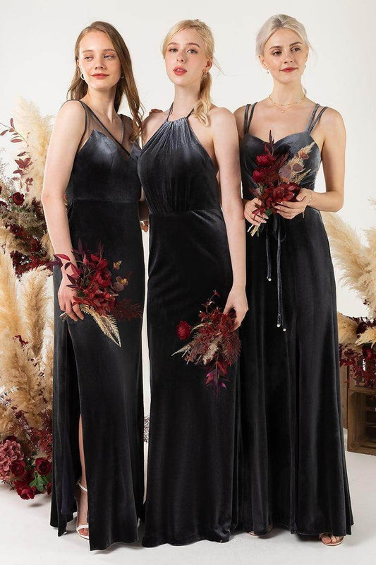 Trumpet Sweep-Brush Train Velvet Bridesmaid Dress Formal Dresses CB0534