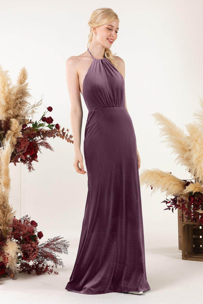 Trumpet Sweep-Brush Train Velvet Bridesmaid Dress Formal Dresses CB0534